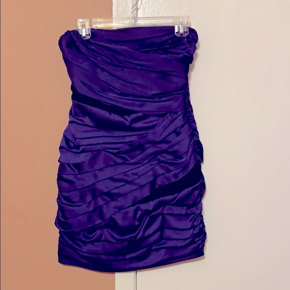 Express Purple Strapless Dress with Black Lace